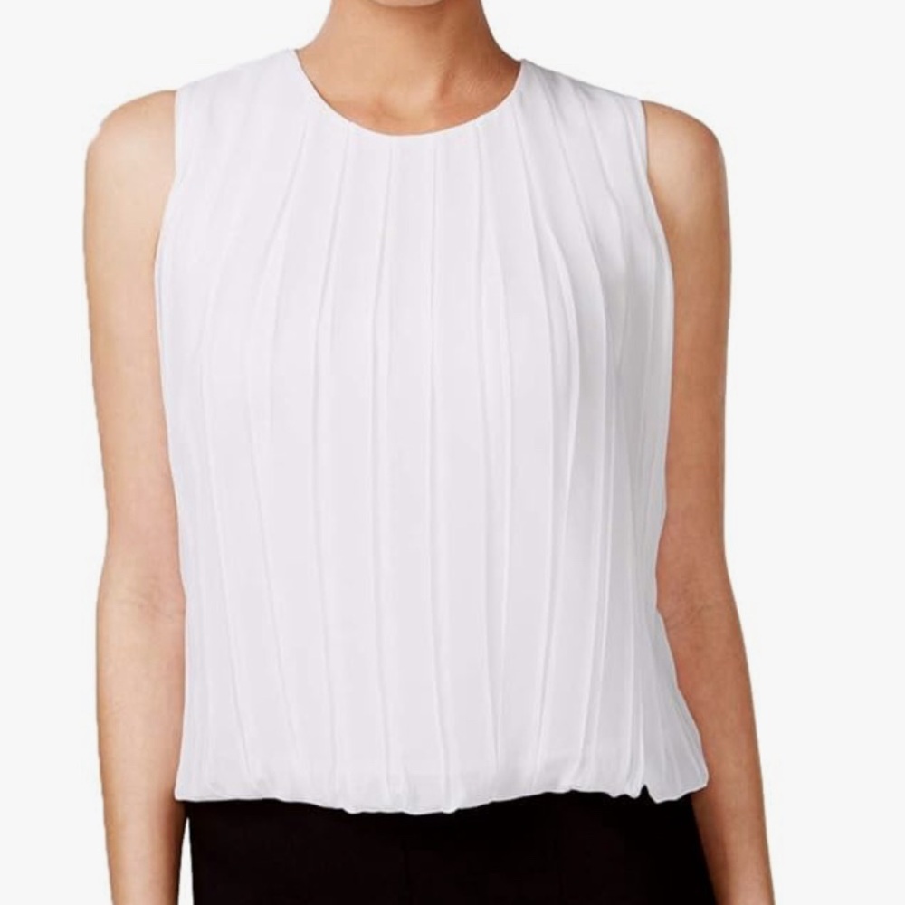 Calvin Klein Pleated Front Sleeveless Blouse in White - NWT